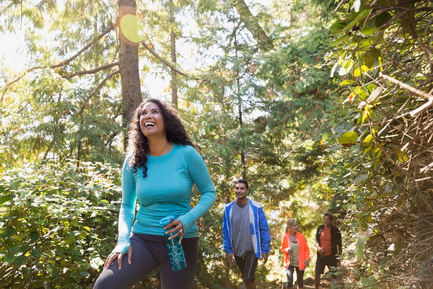 two couples hiking