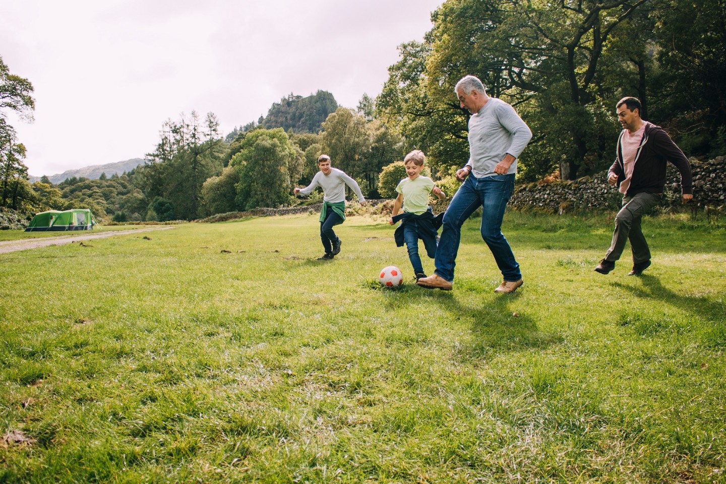 Men and boys playing soccer