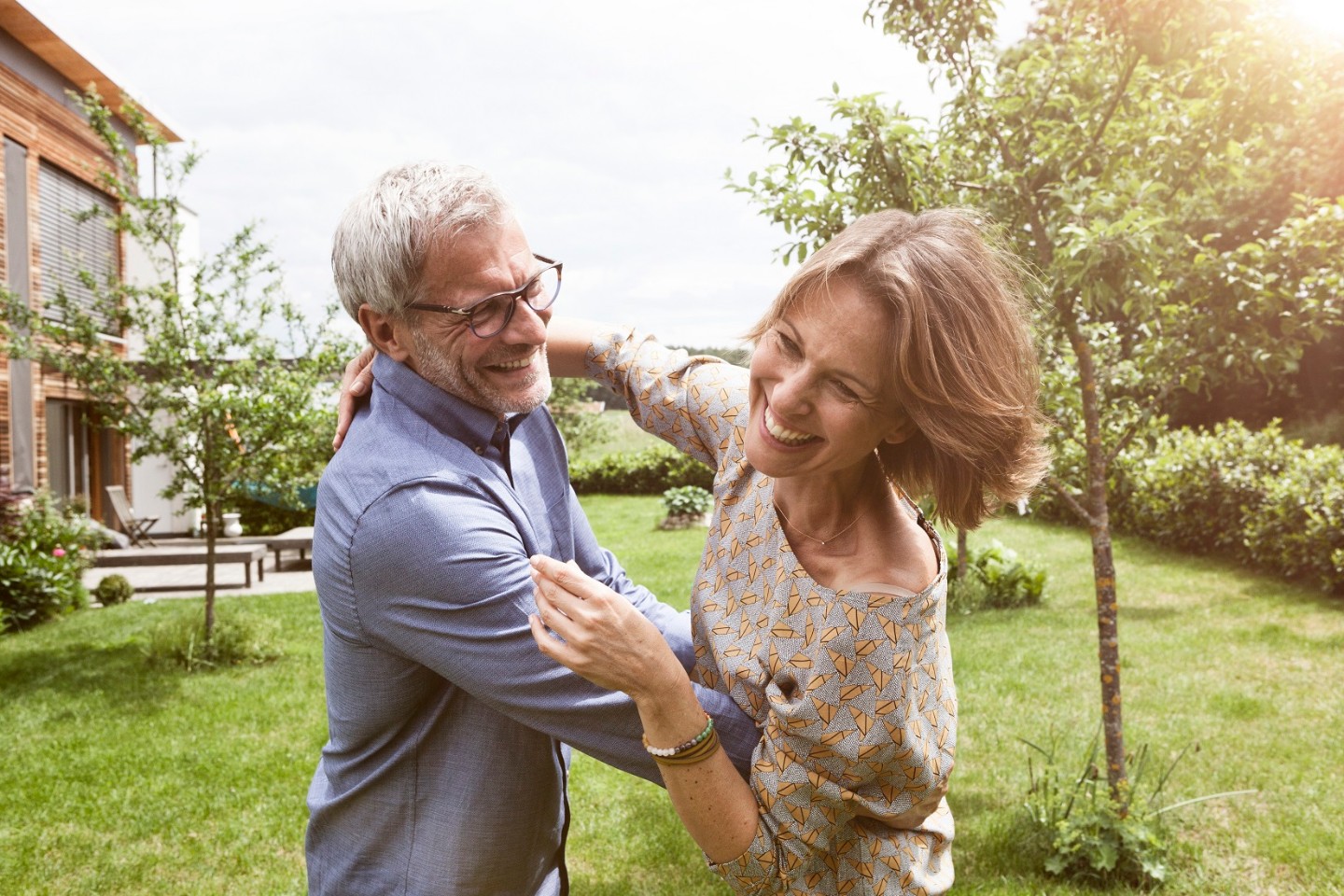 Man and woman laughing