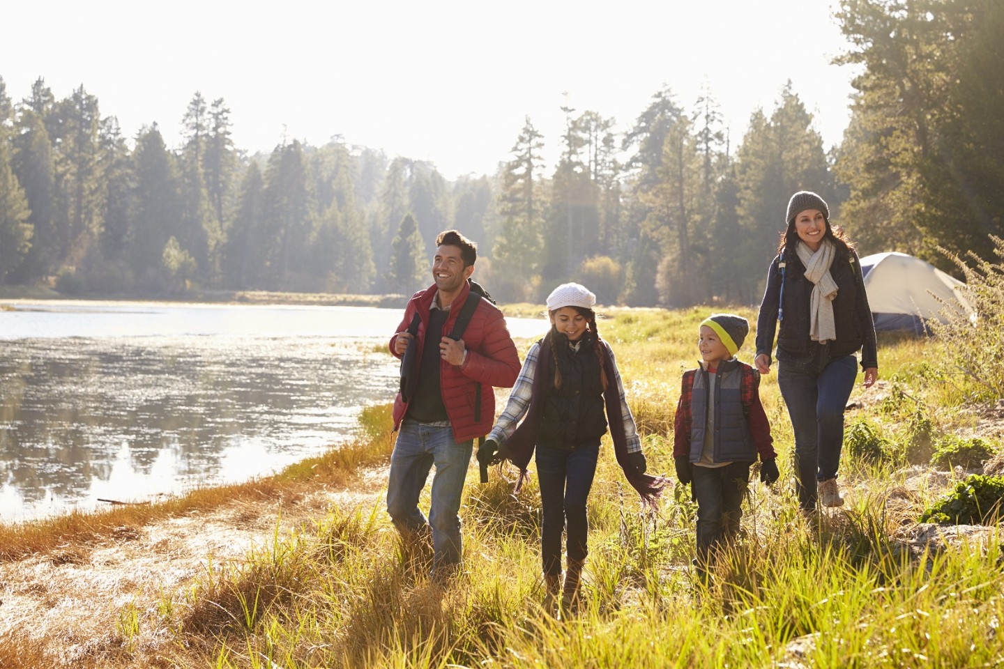 Family hiking outdoors