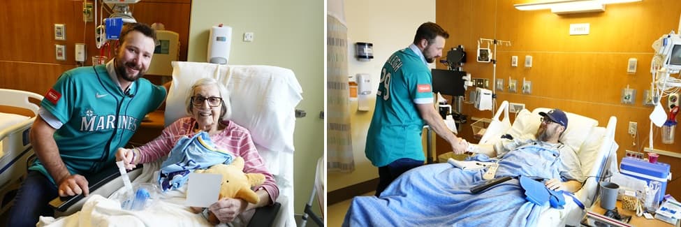 Cal Raleigh with two patients from Virginia Mason Medical Center
