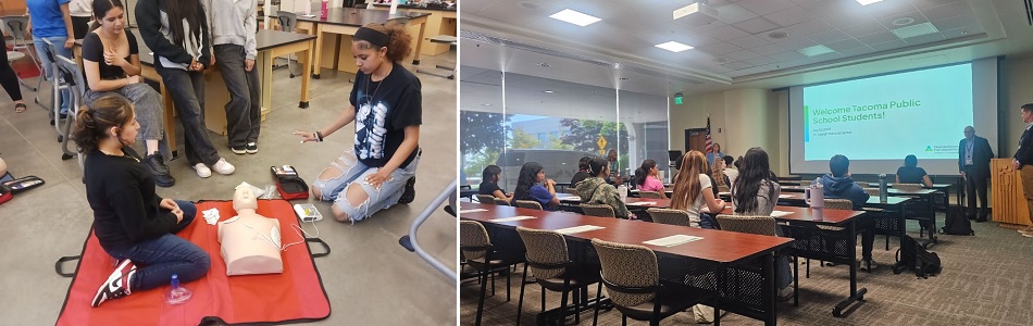 Students learning about health care